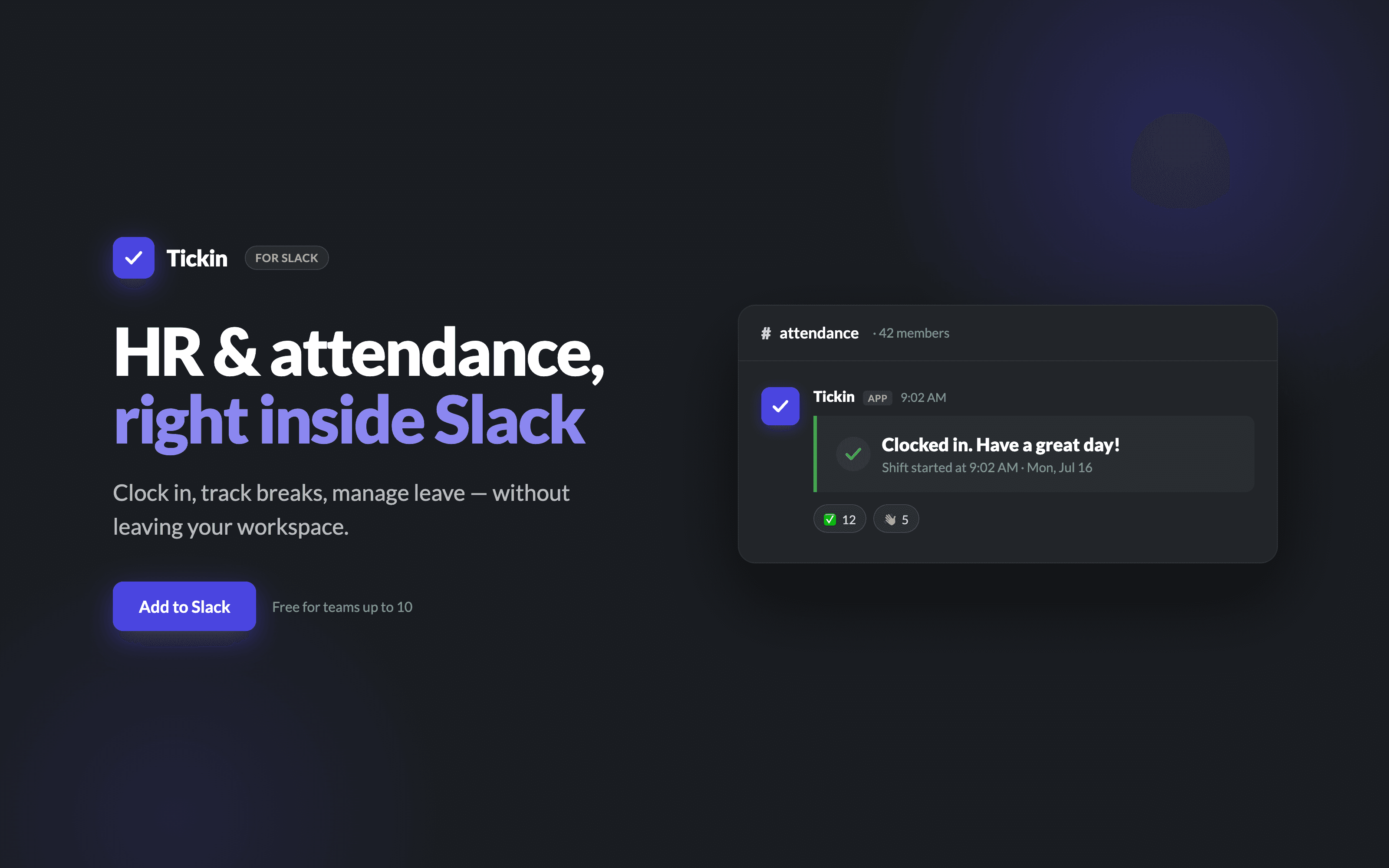 Tickin — HR and attendance inside Slack